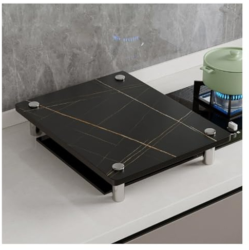 QSTGX Cache Plaque de Cuisson Gaz Couvre Plaque de Cuisson Induction Plan Travail en Pierre Épaisse Résistant Aux Températures Élevées Pieds Support en Acier Inoxydable(B,30X40X8.3 CM)