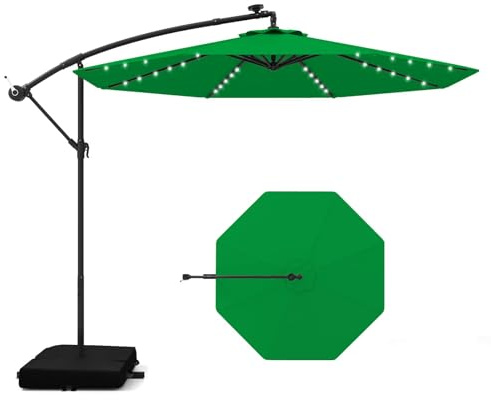 RELAX4LIFE Ombrellone da Giardino 3x3M con Luci a LED, Ombrellone da Balcone con Base a Croce e Sacco di Sabbia, Protezione Solare