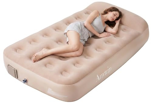 Anytrip 10'' Twin Camping Air Mattress Built in Pump with 2 Raised Pillow – Twin Blow Up Mattress Portable Inflatable Air Bed for Home Guest Camping Travel Outdoor