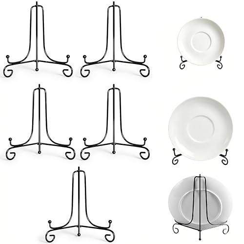 FunnAura 5 Pcs Easel Stand for Display, Black Iron Easel Stand Stands for Picture Frame Decorative Plates and Art
