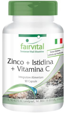 fairvital Zink + Histidin + Vitamin C, HOCHDOSIERT, für 3 Monate, VEGAN, 90 Kapseln, schluckfreundlich