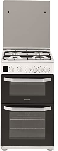 Hotpoint 50cm Double Cavity Gas Cooker with Lid - White