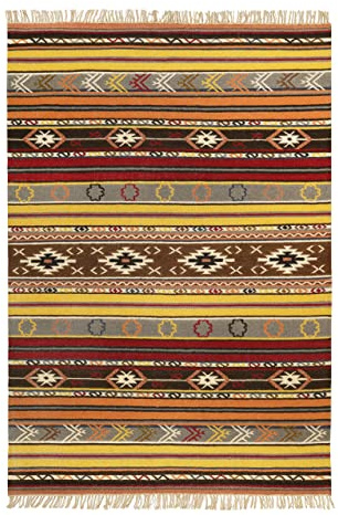 Wecon Home Kelim Teppich aus Bester Wolle, 130 x 190 cm, Multicolor | nachhaltig, handgewebt, Naturfaser Teppiche geeignet für Wohnzimmer, Schlafzimmer, Flur