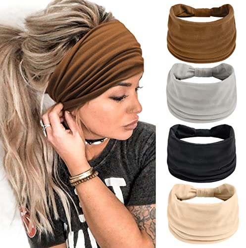 4 Stück Stirnbänder Damen Frauen Breites Haarband Haarreifen für Mädchen Boho Knot Elastische Lauf Yoga Kopfwickel Haarbänder Elastische Haarschmuck