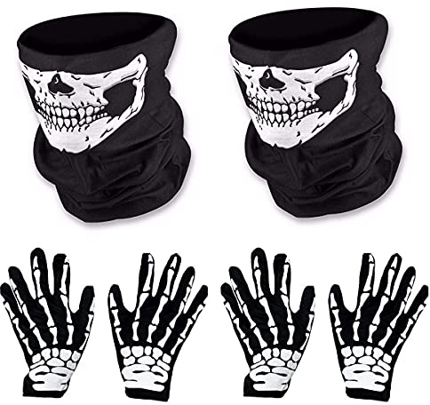 O-Kinee 2 Set Gants Squelette Blanc et Masque de Crâne Os Fantômes pour Soirée Costumée Halloween