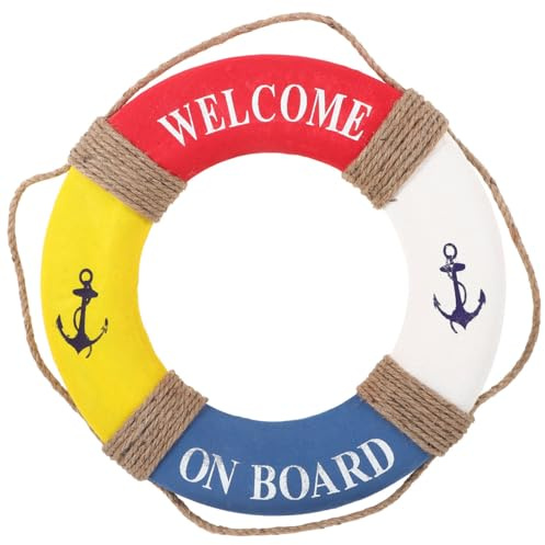 Happyyami Home Accessories Hanging Lifebuoy Ornaments Nautical Decorations for Home Wall Decor Life Saving Ring with Rope for Balcony Welcome on Board Life Ring Decoration Decor