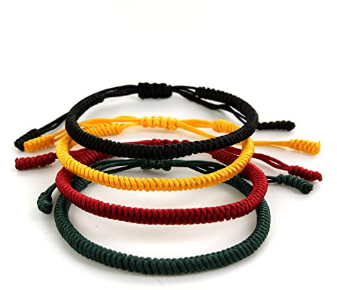 4 Stück Buddhistisches Armband Set für Damen und Herren, Glücksarmband Freundschaftsarmbänder für Mann Frau Kinder Jungen,Bunt Geflochtene Einstellbar String Stoff Armband