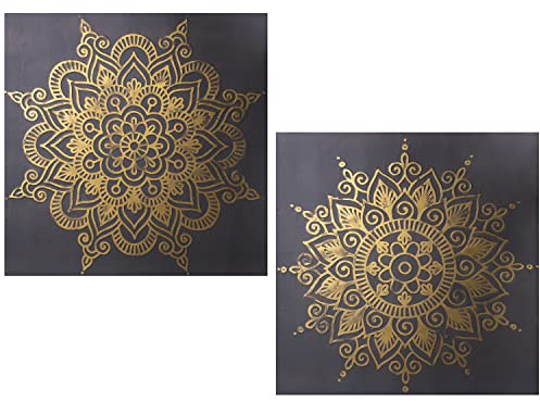 Set de 2 Cuadros Lienzo y Madera de Mandalas en Negro y Dorado 100x6x100cm