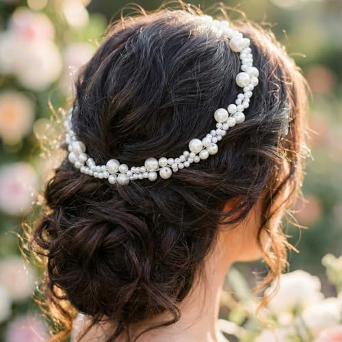Unicra Braut Haarschmuck mit Perlen silberner Haarreif Hochzeits Haarschmuck für Damen