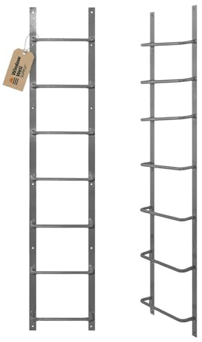 Window Well Steel Ladder for Basement Windows (Gray, 7-Rung) - Heavy Duty Bolt-On Egress Ladder for Home, Easy to Install Wall Mounted Egress Window Well Ladders, Powder Coated Steel Escape Ladders