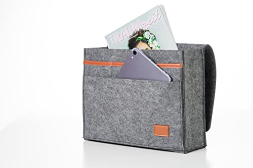 hausleben Bettasche (Dunkelgrau) | Sofa und Bett Organizer aus dickem Filz | Anti-Rutsch Aufbewahrungstasche | Nachttisch Tasche | Hängeaufbewahrung für Handy, iPad, Brille, Buch