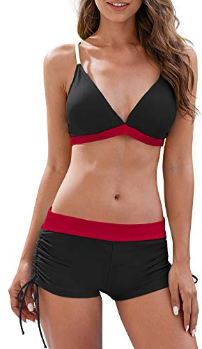Bikini Damen Set Push Up Verstellbar Bikinioberteil Zweiteiliger Wickel Bikinihose Tiefer V Ausschnitt Oberteil Bikinihose Hotpants Strandkleidung