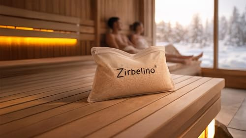 ZIRBELINO Sauna-Zirbenkissen mit Henkel - 20x30cm - SPEZIAL-FÜLLUNG mit sehr harzreichen Zirbenspänen - für Badezimmer, Kleiderschrank und Sauna
