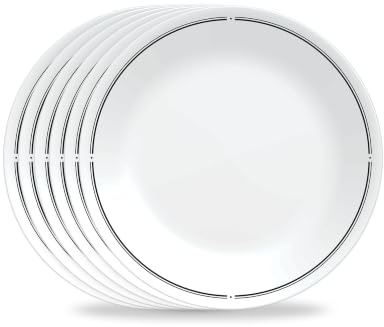 Corelle 6-Piece 8.5 Lunch Round Plates, Vitrelle Triple Layer Glass, Lightweight Round Plates, Salad Plates, Chip and Scratch Resistant, Microwave and Dishwasher Safe, Brasserie