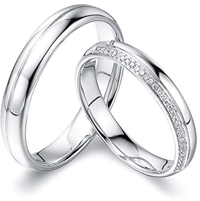 AMDXD Echte Goldschmuck Ringe Diamant 0.06ct, Preis für 2 Solitärring Platin Klassiker Design Partnerringe Diamantring Trauringe, Damen 49 & Herren 65