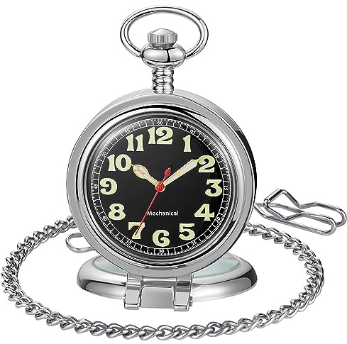 Whodoit Single Open Silvery Men's Mechanical Pocket Watch with Chain