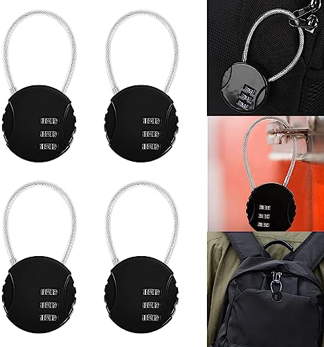 Gepäckschloss Schwarz 4 Stücke,3 Stelliges Kofferschloss Zahlenschloss,Mini Kabelschloss Zahlenschloss,Runde Kombinationsschlösser,Zinklegierung Luggage Lock,Reisevorhängeschloss,für Koffer, Rucksack