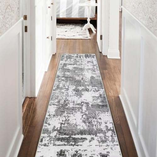 JURLEA Flurläufer Rutschfester Teppichläufer für Flure Küche & Wohnzimmer waschbar leicht Langer Läufer (Creme/Grau, 60 x 300 cm