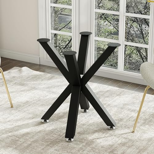 FUSHIAIPTC Metal Table Legs 28 Inch, Artistic Heavy Duty Dining Table Base with Suction Cups & Pre-Drilled Holes, Fits Glass Marble Wood Tops, DIY Desk Coffee Table Legs, 1000LBS Capacity, Black