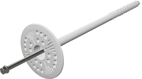 Lot de 100 fixations d'isolation en plastique avec clou en métal pour béton et maçonnerie 10 mm x 280 mm