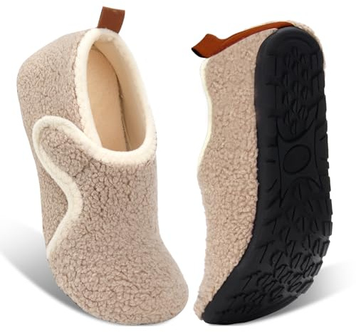 Ibeauti Women Mens House Slippers Lightweight Comfy Barefoot Slipper Socks Rubber Sole House Shoes for Indoor/Outdoor Bedroom Travel (Beige, Adult, Women, Numeric Range, Medium, 8.5, 9.5)
