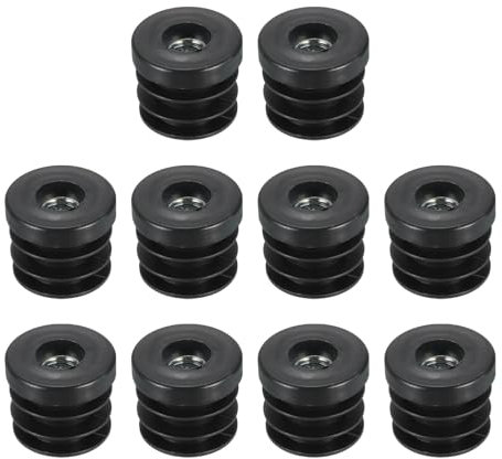 sourcing map 10Pcs Round Black Plastic Plug Caster Insert Chair End Caps Furniture Leg Plug for 30mm/1.18 OD Round Tube with M10 Thread