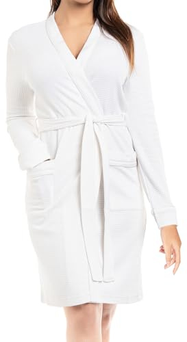 NY Threads Waffle Robes for Women, Soft Womens Robe, Lightweight Knee-Length Women's Bathrobe, Small, White