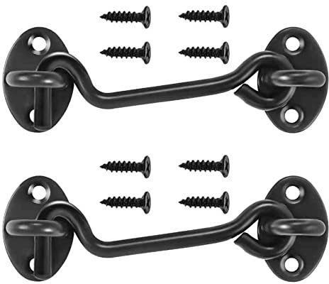 Türriegel, Türschloss, Türriegel, schwarzer Haken- und Ösenriegel, Fensterkette, Edelstahl-Innenriegel, Türhakenschloss for Verriegeln von Fenstern, Fensterläden, Scheunen, 2 Stück (Größe: 40,6 cm, Fa