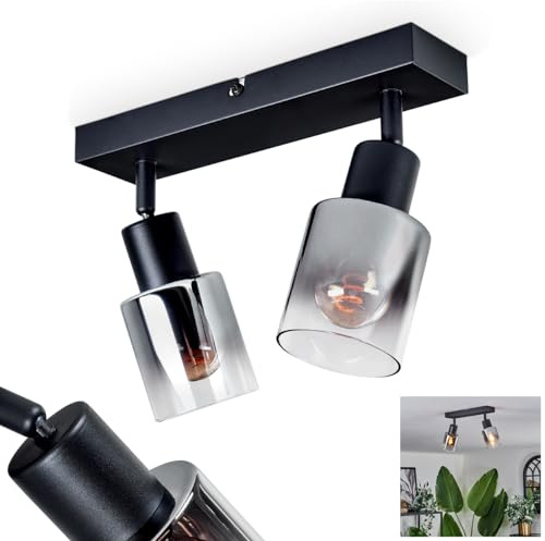 HOFSTEIN Deckenleuchte Leteque, verstellbare Deckenlampe aus Metall/Glas in Schwarz/Rauchfarben/Klar, moderne Leuchte im Industrial/Vintage-Design, 2 x E14, Schlafzimmer, Wohnzimmer, Küche, Esszimmer