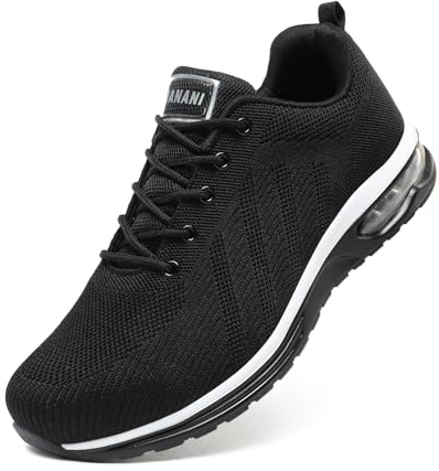 Hanani Chaussures de sécurité Homme Femme Basket de Securite Baskets Chantiers Embout Acier Respirant Chaussures de Travail Légère Amorti Confortable Anti-Perforation Noir et Blanc 36EU