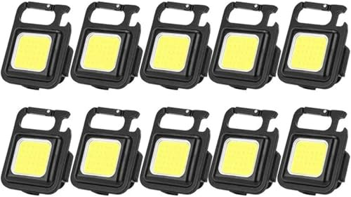 MVIOCS Uppladdningsbar nyckelring ficklampa 10-pack, 350 lumen bärbar EDC-mini-ficklampor, COB nyckelring arbet, små LED-nyckelringar med inbyggt batteri för utomhusbruk, vardagsanvändning