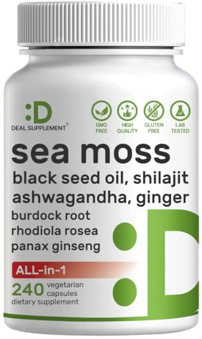 DEAL SUPPLEMENT Irish Sea Moss 240 Veggie Capsules – 14 Superfood Complex with Black Seed Oil, Ashwagandha, & Ginger