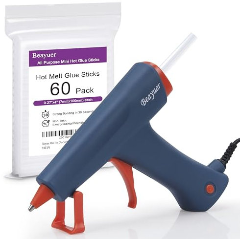 Beayuer Hot Glue Gun with 60pcs 7mm x 100mm Temperature Hot Melt Glue Sticks, 30W Fast Preheating & Efficient Melting Ideal for Crafting DIY Arts & Crafts Sealing Home Repairs Cards and Glass