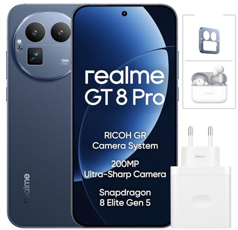 realme GT 8 Pro 5G Smartphone 12+256GB, Processor Snapdragon® 8 Elite Gen 5, Schermo da 6.79 pollici, Ricarica Rapida 120W, Batteria da 7000mAh, Fotocamera da 200MP, IP69, Refresco a 144Hz, Urban Blue