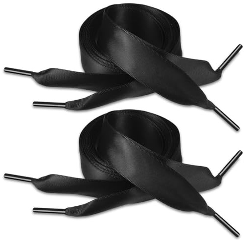 Geosar Lacci per Scarpe in Raso 2 Paia di Stringhe per Scarpe da Ginnastica Lacci Piatti Satinati per Scarpe (Nero)
