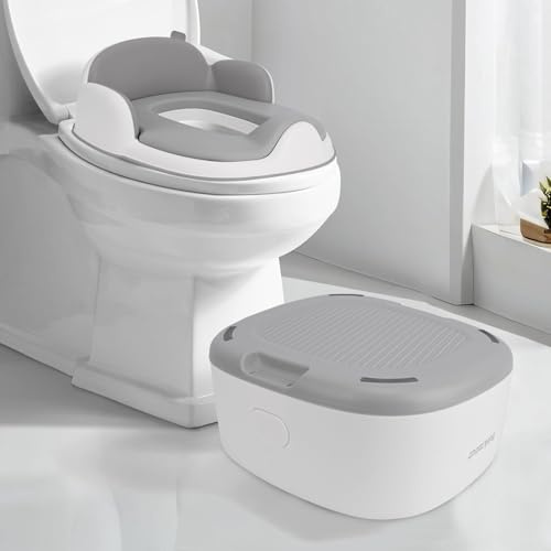 Bebamour Kinder-Töpfchen für Reisen,zusammenklappbar,Toilettensitz für Kinder,tragbar,mit 100 Teilen,Grau
