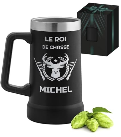 Maverton Mug Isotherme Personnalisable Noir 700 ml, Verre a Biere en Inox | Verre a Biere avec Gravure et Boîte, Cadeau Personnalisé pour Pompier, Cadeau Frere, Témoin, Chasseur Roi de la chasse