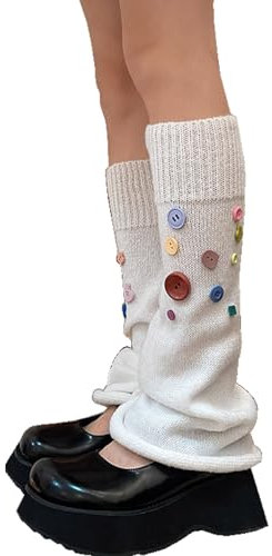 Sexybody Damen Beinstulpen Y2K Kawaii Stern Druck Socken Gothic Harajuku Lolita Stilvoll Niedlich Japanische Legwarmers Cover für Mädchen, 906weiß, Einheitsgröße