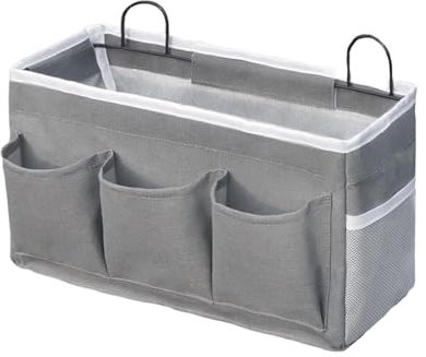 Eidoct Canvas Wall Hanging Organizer Bag with Hook, 3-pockets Waterproof Storage Bag, Door Hanging Storage Baskets with Side Mesh Pockets, for Kitchen Bedroom Office Bathroom School Dorm Hospital (1)