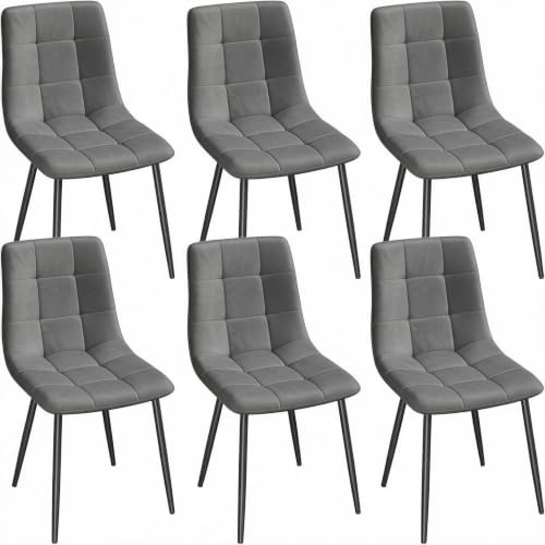 EUGAD Esszimmerstühle 6er Set Gepolstert Samt Dunkelgrau | Metallbeine Rückenlehne 150 kg belastbar Für Küche Für Wohnzimmer