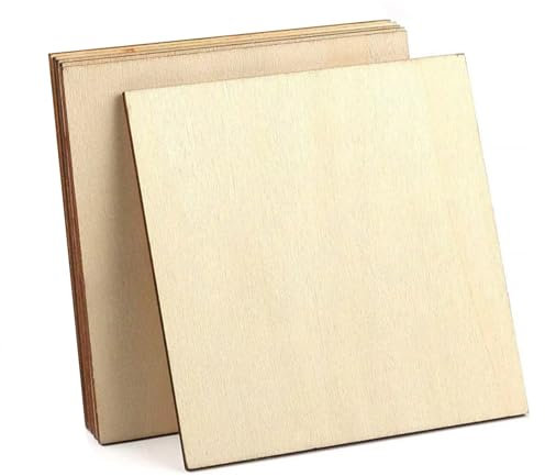 YILANJIN 10 Pezzi Fogli di Compensato, Quadrati Leggeri in Legno Naturale, Pittura, Incisione (200 x 200 x 2.5 mm)