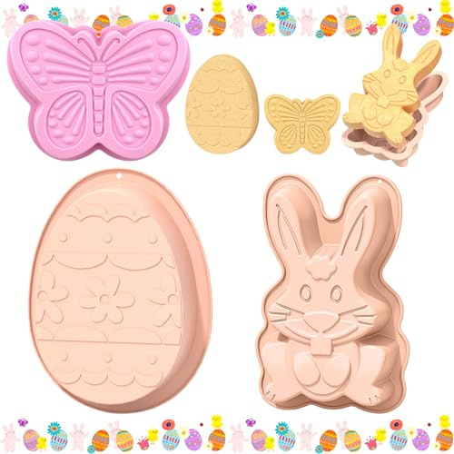 GreenYeah 3 Stück Ostern Silikon Schokoladenformen, Oster Backform Silikon, Pralinenform Silikon Ostern, 3D Backen Silikonform Ostern Hase und Ostereier Schmetterlinge für Cupcake Schokolade (B)