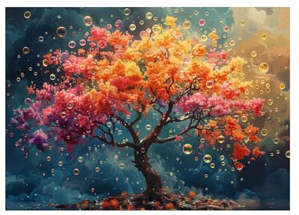 TZKRWRH Arbre de vie coloré en bois Impression sur toile, (Arbre de vie abstrait style 63) Affiche Murale Abstrait Image sur Toile Tableau Salon Chambre Décorations - 80x120cm Sans cadre