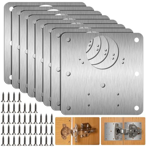 8 Pcs Hinge Repair Plate with 48 Pcs Screws, Stainless Steel Hinge Repair Kit for Kitchen Wood Furniture, Cupboard Kitchen Door Repair