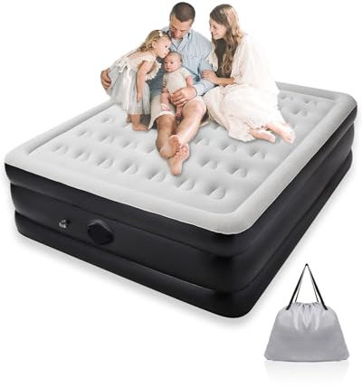 Inflatable Mattress, Double Air Bed with Built-in Electric Pump, Portable Inflatable Mattress for Home, Camping, and Travel, Luxury Blow Up Mattress Self-Inflates in 3 Minutes, 203x152x46cm