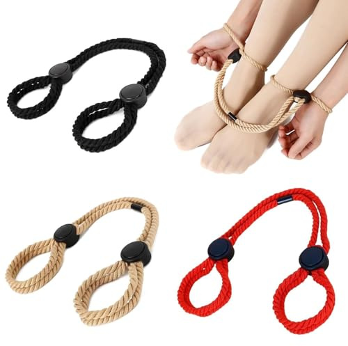 Juego de 3 piezas de cuerdas de bondage para sexo SM, esposas, tobillos, juguetes sexuales, ataduras ajustables, esposas para principiantes, fetiches, parejas, hombres y mujeres.