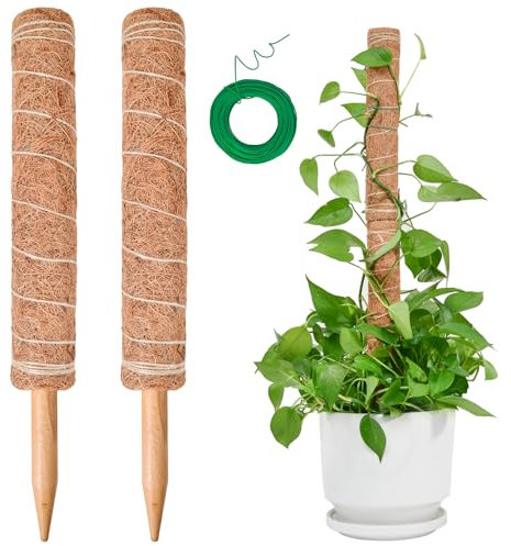 Totem di Cocco, SproutMaven Bastone per Piante da 2x40cm Allungabili, Altezza 68cm Bastoncino di Totem Palo Supporto Piante Rampicanti da Interni ed Esterni, Liane per Crescere Verso L'alto