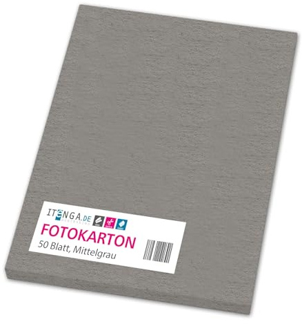 itenga farbiger Fotokarton 50 Blatt A4 300 g/qm² - Tonpapier Tonkarton Bastelpapier Bastelkarton Bogen durchgefärbt zum kreativen Gestalten und Basteln (MITTELGRAU)