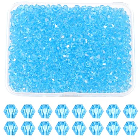PATIKIL 1000pcs 4mm Bicone Glass Crystal Beads with Box, Sky Blue | Faceted Glass Spacer Beads for Jewelry Making Bracelet Necklace Earrings DIY Suncatcher Craft