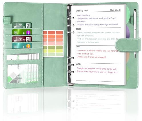 NOTEZMATE A5 Ringbuch Nachfüllbar mit 135 Blättern Nachfüllpapier, Leder Klemmbrettmappe Mit 6 Ringen, Din A5 Tagebuch Liniertes Kompositions Notizbuch für Reise Geschäfts Business Mappe, Macaron Grün